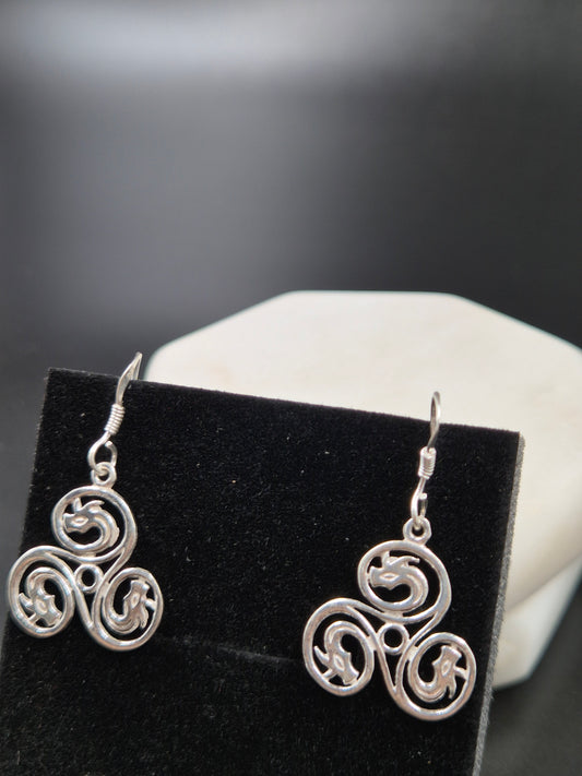 Sterling Silver Celtic Dragon Triskelion Earrings