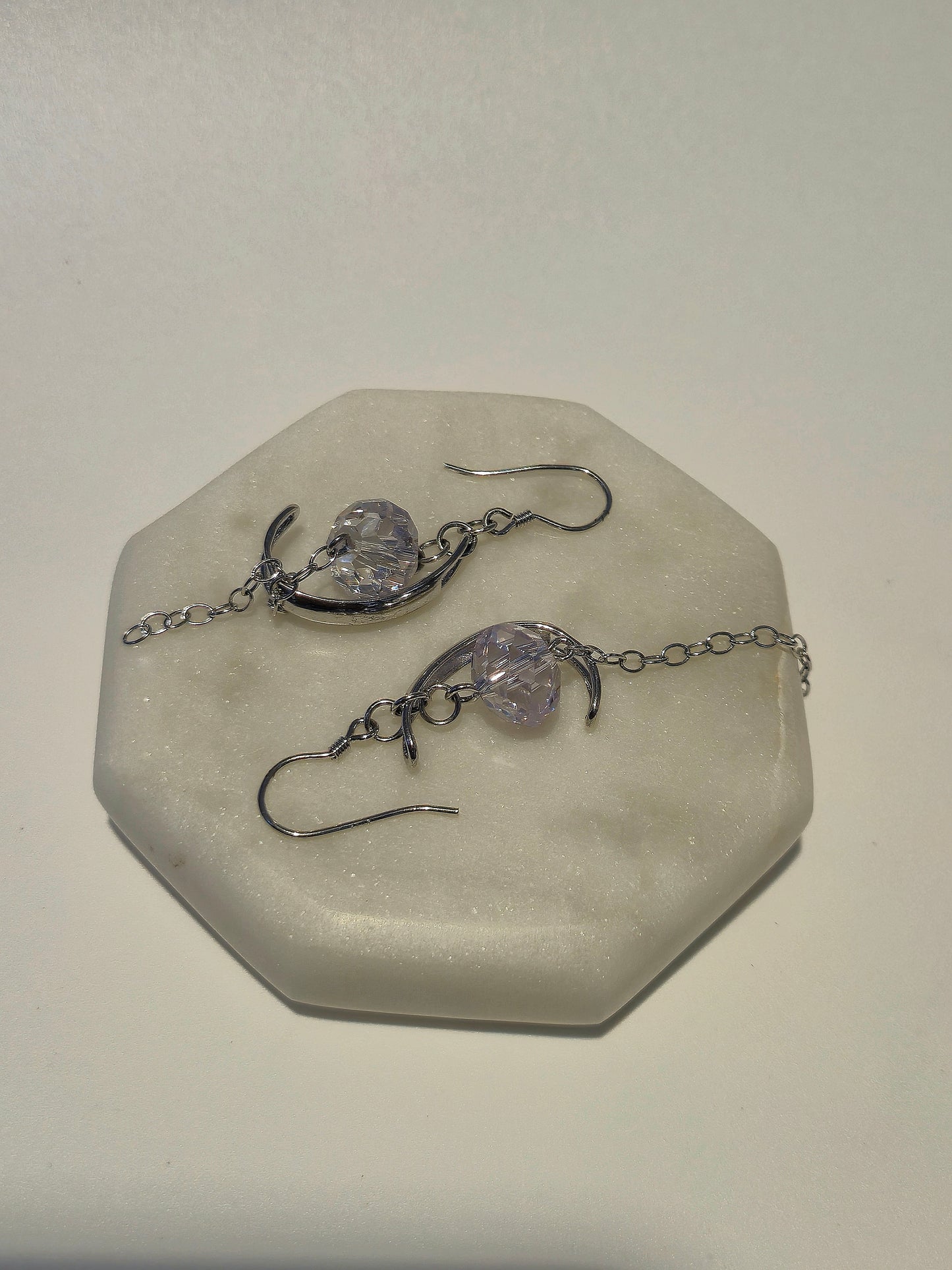 Fairy Crystal Crescent moon shaped Silver Dangle