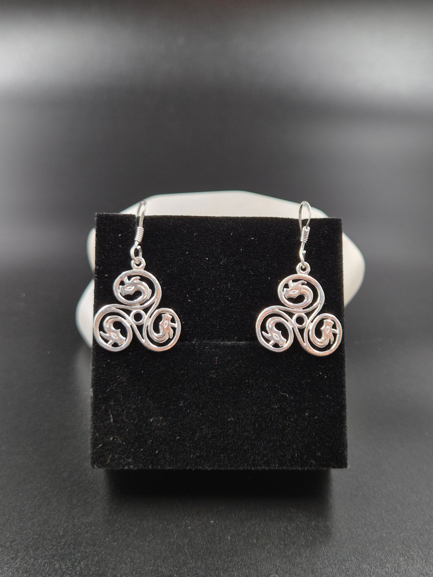 Sterling Silver Celtic Dragon Triskelion Earrings