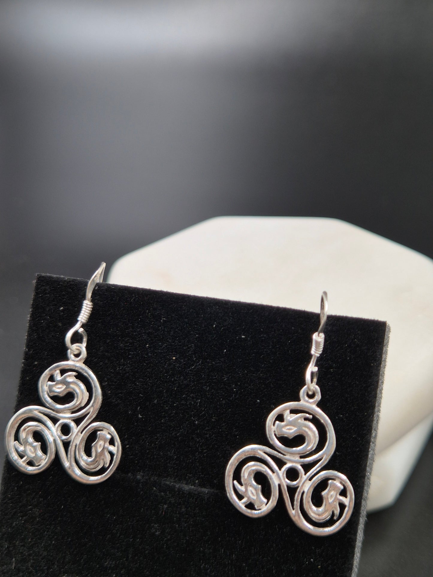Sterling Silver Celtic Dragon Triskelion Earrings