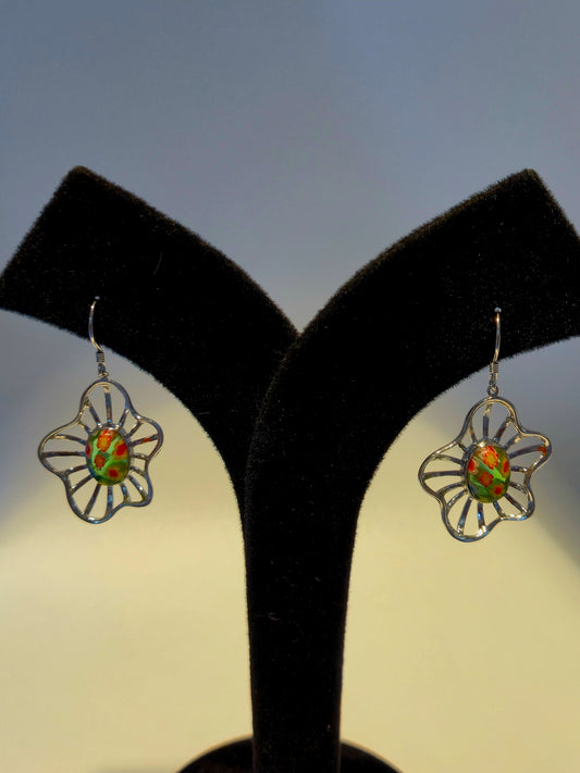 Silver dangle with Green Millefiori stone