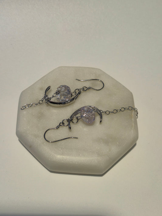 Fairy Crystal Crescent moon shaped Silver Dangle