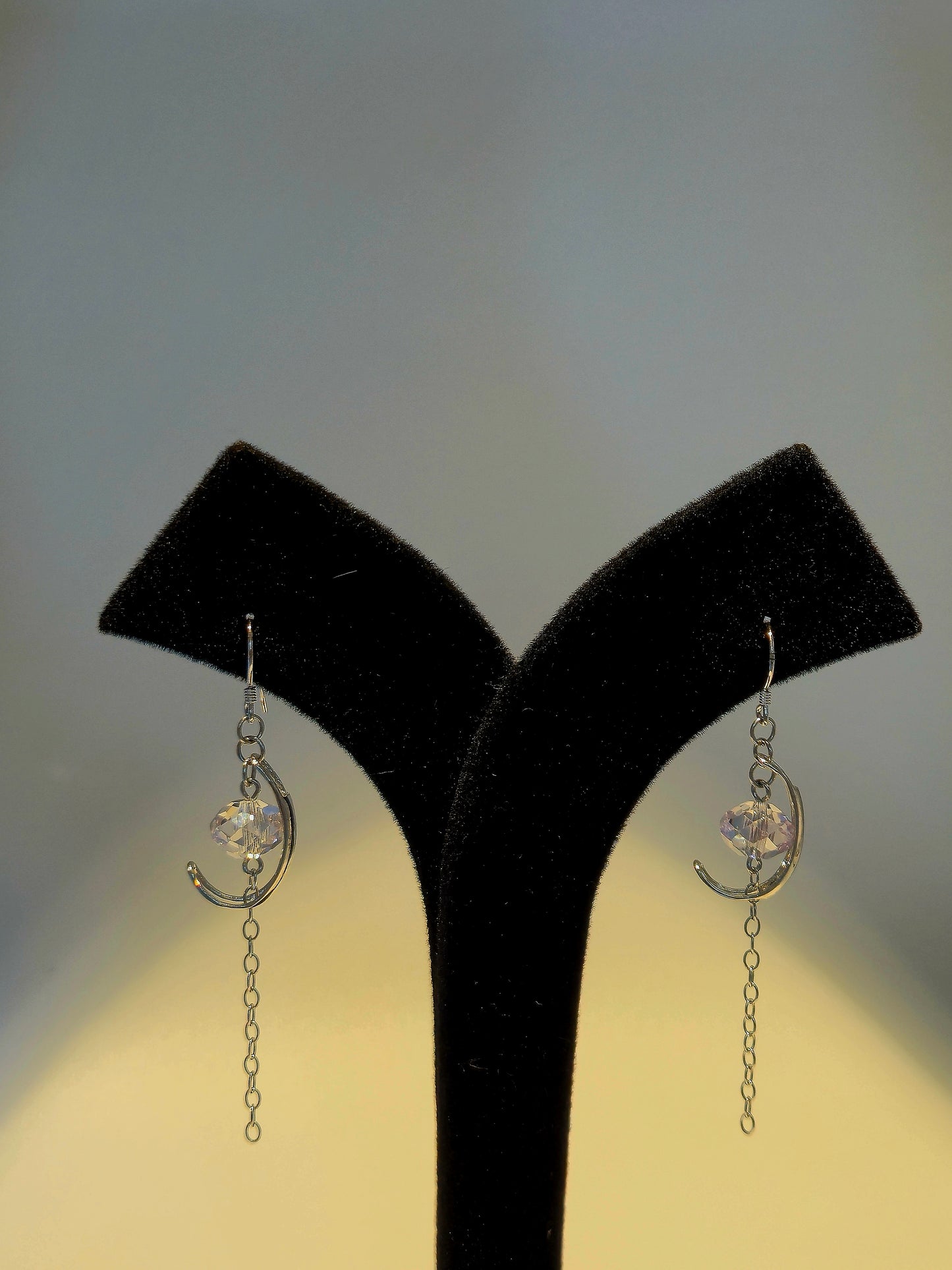 Fairy Crystal Crescent moon shaped Silver Dangle