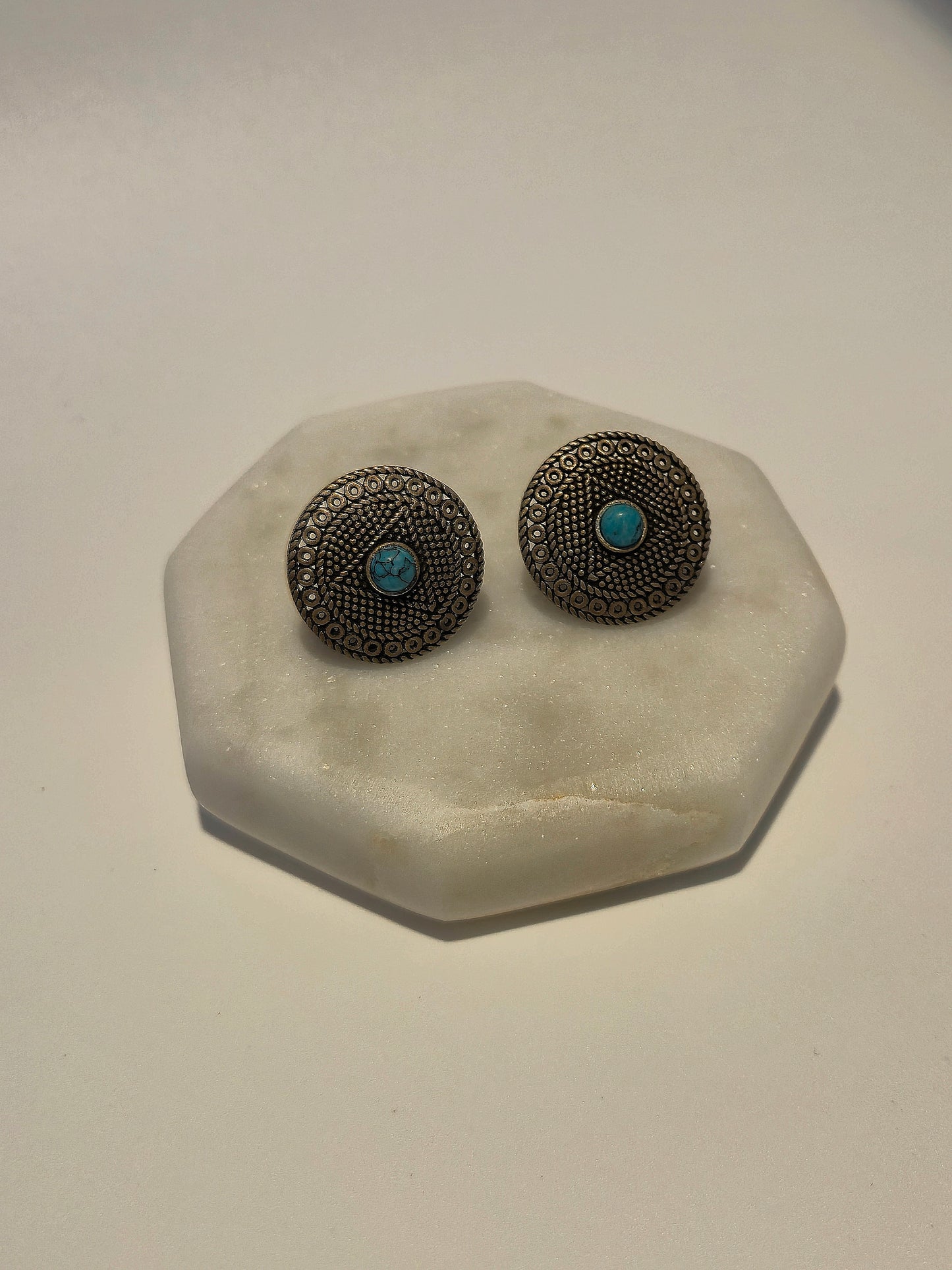 Oxidized Earring with a blue stone