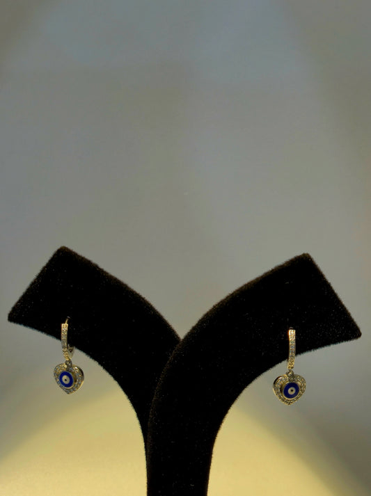 Heart felt evil eye Silver Hoop