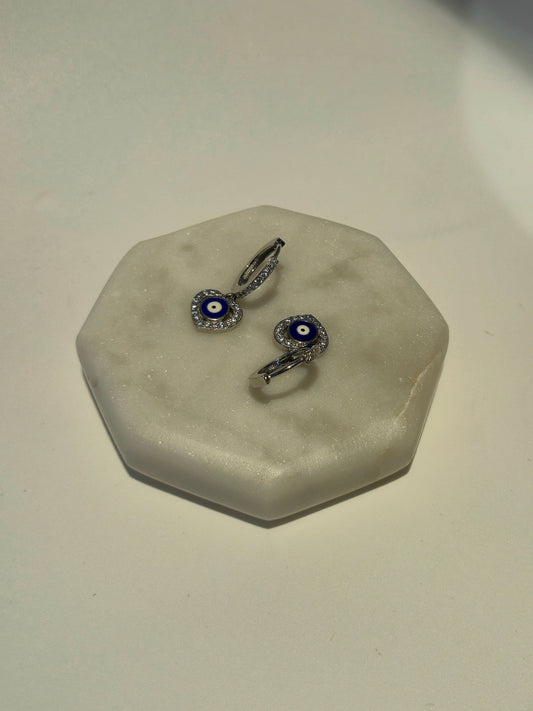 Heart felt evil eye Silver Hoop