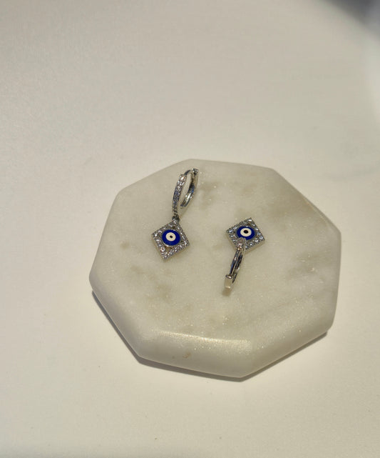 Diamond Shaped evil eye Silver hoop